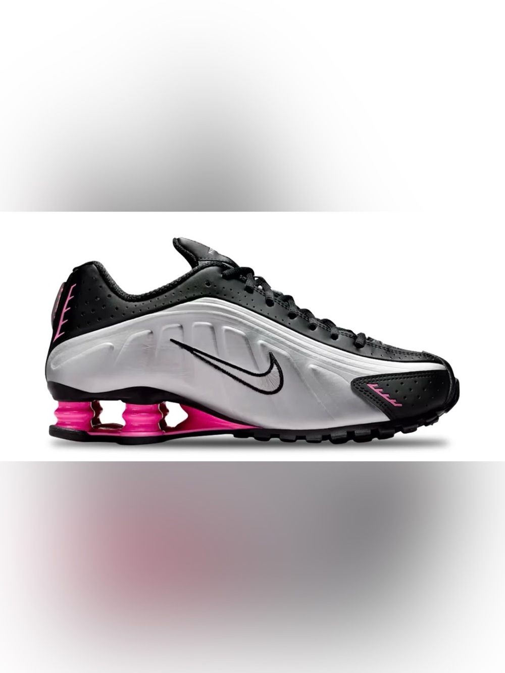 Nike Women's Shox R4 Athletic Sneakers in Black, silver & Pink